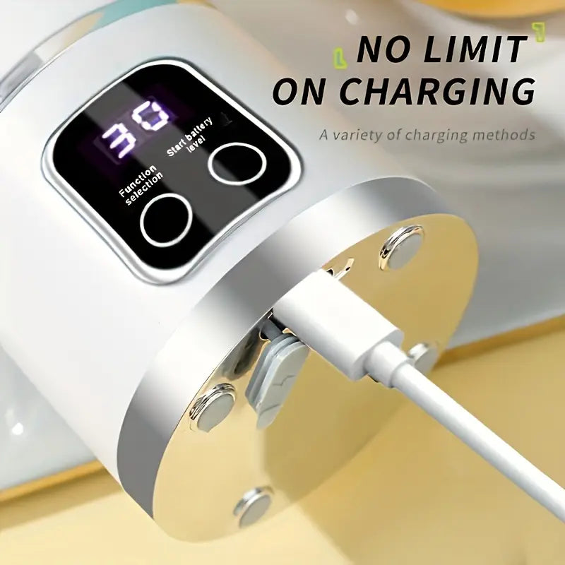 USB Oplaadbare Draagbare Blender met Digitaal Display – Mini Smoothie & Sapmaker voor Thuis, Kantoor en Reizen