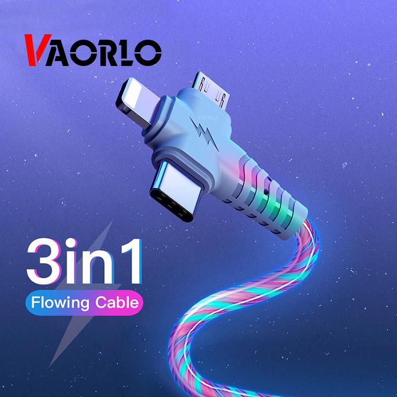 VAORLO 3-in-1 Oplaadkabel met Lichtsnoer – Snelladen, Glowing Effect & Universele Compatibiliteit