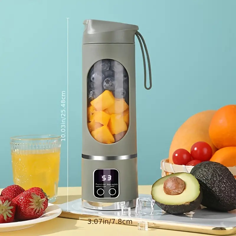 USB Oplaadbare Draagbare Blender met Digitaal Display – Mini Smoothie & Sapmaker voor Thuis, Kantoor en Reizen
