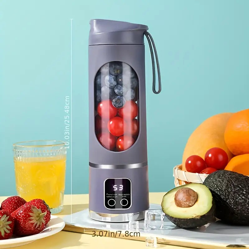 USB Oplaadbare Draagbare Blender met Digitaal Display – Mini Smoothie & Sapmaker voor Thuis, Kantoor en Reizen